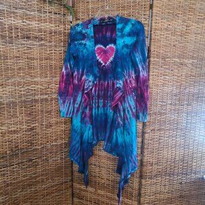Jammin On Tie-Dye Jacket Open Front Pockets Women's Size L Heart Design Tie Dye